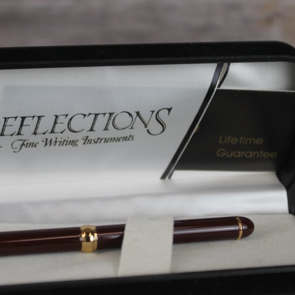 Reflections Fine Writing Instruments Red Maroon Gold Ball Point Pen Black Ink - Picture 7 of 10